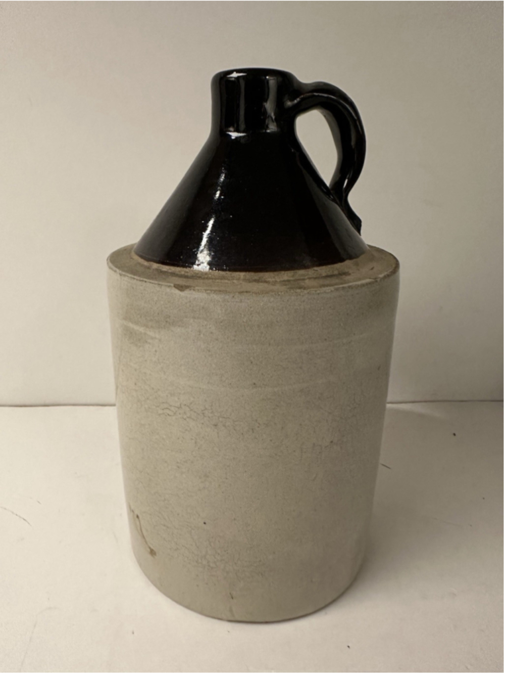 Vintage Antique Two Tone Salt Glazed Stoneware Whiskey Jug Primitive Crock